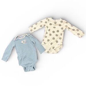 Carter’s Baby Girls Long Sleeve Onesies Set 12M Polka Dot Floral EUC